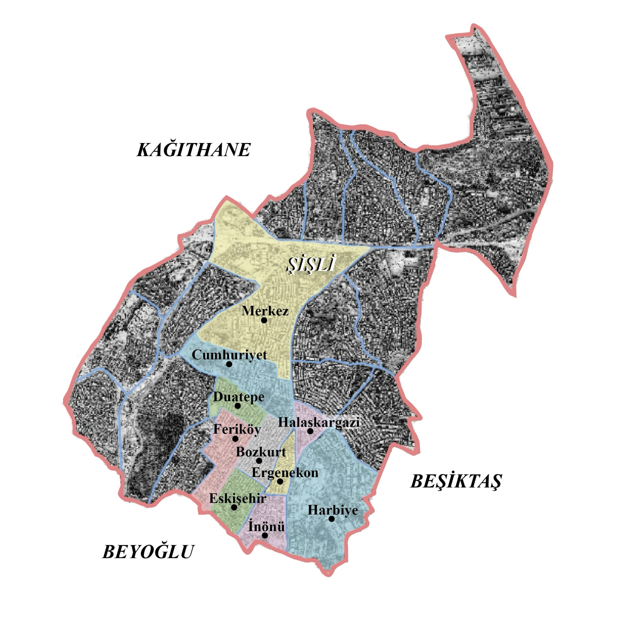 District map showing neighborhoods