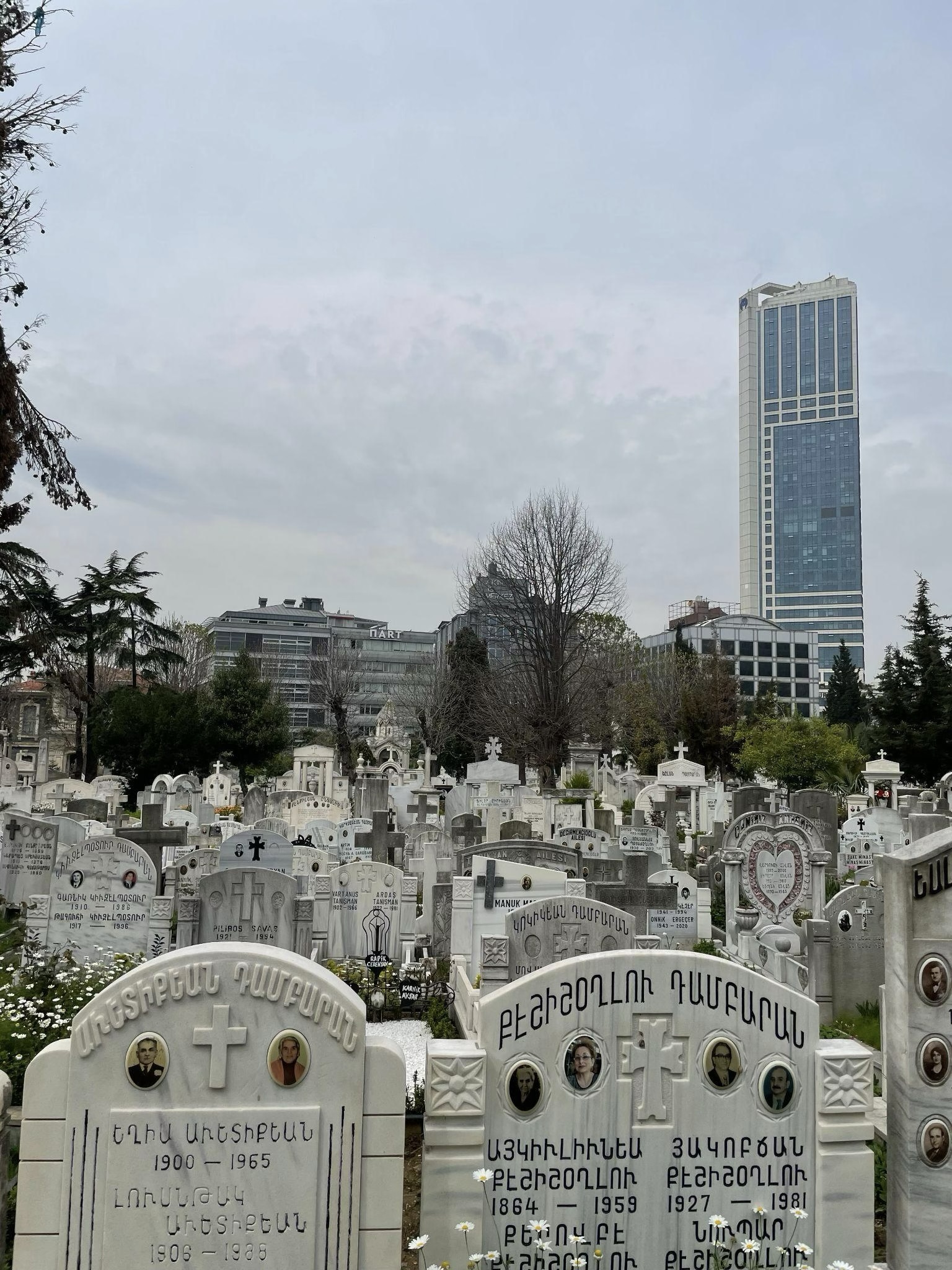 Şişli Armenian Cemetery with modern buildings